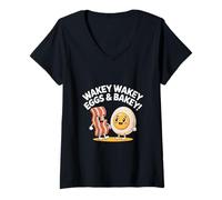 Womens Wakey Wakey Eggs and Bakey Funny Kawaii Food Friends V-Neck T-Shirt