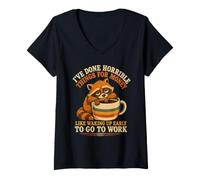 Women's Waking Up Early to Work Tired Raccoon Coffee V-Neck T-Shirt