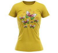 Womens Wales Butterfly T Shirt Cymru Daffodil Tee Ladies Welsh Dragon Top St Davids Day, L, Yellow