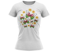 Womens Wales Butterfly T Shirt Cymru Daffodil Tee Ladies Welsh Dragon Top St Davids Day, S, White