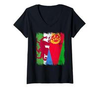 Women's Wales Eritrea Half Flag Welsh Eritrean Heritage V-Neck T-Shirt