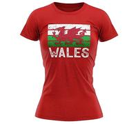 Womens Wales Flag Rugby T Shirt Cymru Vintage Tee Ladies Welsh Dragon Top, L, Red