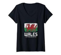 Womens Wales Flag Welsh Dragon Banner Cymru Am Byth Welshman V-Neck T-Shirt
