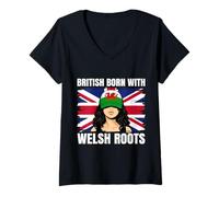 Women's Wales Girl Heritage British Born Welsh Roots Pride V-Neck T-Shirt