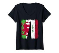 Womens Wales Iraq Half Flag Welsh Iraqi Jersey V-Neck T-Shirt