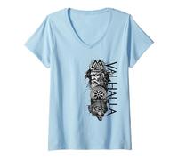 Womens Walhalla Odin Dead Animals Ravens Wolf Runes Circle Viking V-Neck T-Shirt