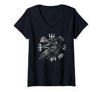 Women's Walhalla Raven Odins Vegvisir Nordic Compass Viking V-Neck T-Shirt