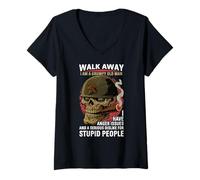 Womens Walk Away I Am A Grumpy Old Man Anger Issues Funny Boomer V-Neck T-Shirt