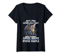Women's Walk Away I'm A Grumpy Old Lady I Have Anger Issues Tshirt V-Neck T-Shirt