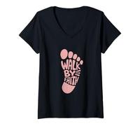 Womens Walk by Faith 2 Corinthians 5:7 Christian Scripture V-Neck T-Shirt