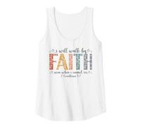 Womens Walk By Faith Christian Bible Verse Retro Floral Positive Tank Top