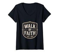 Women's Walk by Faith Christian Typography V-Neck T-Shirt