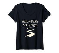 Women's Walk by Faith Not by Sight Spiritual Christian Path V-Neck T-Shirt