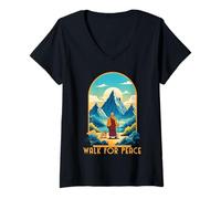 Women's Walk for Peace Monks Journey 2026 with Dog Meditation Cool V-Neck T-Shirt
