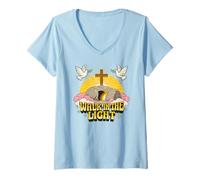 Women's Walk in The Light Retro Vintage Cartoon Empty Tomb John 1:7 V-Neck T-Shirt