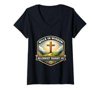Women's Walk in Wisdom As Christ Taught Us Christian Jesus Faith God V-Neck T-Shirt