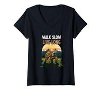 Womens Walk Slow Live Long Tortoise Turtle Nature Outdoor Lover V-Neck T-Shirt