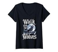 Womens Walk with The Wolves Alpha Y2K Wolf Meme Fearless Alpha Girl V-Neck T-Shirt