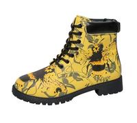 Womens Walking Ankle Boots Ladies Floral Booties with Butterfly Print | Lace Up Fastening Padded Collar for Outdoor Activities Low Heel Synthetic Leather Round Toe Casual Shoes Urban Street Style