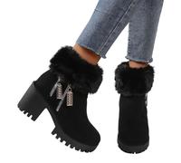 Womens Walking Boots,Women's Boots for Outdoor Winter Wear | Cozy Thick Heel Short Boots with Zipper in Solid Color for Daily Casual Holiday Travel and Date Nights (Black, 7)