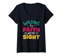 Women's Walking by Faith Not Sight Bible Verse Gift V-Neck T-Shirt