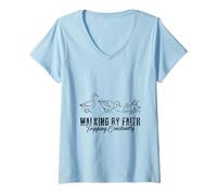 Womens Walking by Faith Tripping Constantly Funny Christian V-Neck T-Shirt