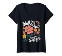 Womens Walking by Faith Tripping Constantly John 3 16 Christian V-Neck T-Shirt