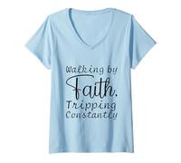 Womens Walking by Faith, Tripping Constantly V-Neck T-Shirt