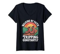 Womens Walking by Faith Tripping Constantly V-Neck T-Shirt