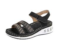 Women's Walking Sandals Comfortable Air Cushioned Support Ankle Strap All Day Comfy Open Toe Ourdoor Summer Shoes Ladies Footwear size 5.5 Black