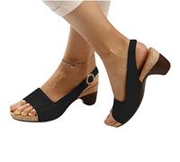 Womens Walking Sandals Elegant Low Chunky Heel Shoes Women Summer Heel Sandals Pumps Ankle Buckle Open Toe Casual Shoes Women's Casual Classic Slide Sandal Strappy Sandal Anti Slip Wide Fit Size