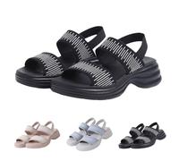 Women's Walking Sandals Size 3.5 Comfortable Platform Knit Elastic Strap Slingback Sandal Lightweight Soft Footbed Low Wedge Backstrap Open Toe Ourdoor Summer Shoes Slippers Slides Black Footwear