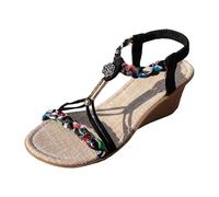 Womens Walking Sandals Woven Strap Platform Wedge Sandals Handmade Beaded Rope Bottom Lightweight Summer Bohemian Increase Height Slippers (4.5)