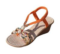 Womens Walking Sandals Woven Strap Platform Wedge Sandals Handmade Beaded Rope Bottom Lightweight Summer Bohemian Increase Height Slippers (6.5)