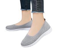 Women's Walking Shoes Classic Mesh Comfortable Solid Color Casual Shoes Slip on Soft Sole Lightweight Breathable Fashion Wide Toe Nurse Flats Shoes Work Office Loafers Grey