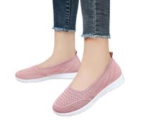 Women's Walking Shoes Classic Mesh Comfortable Solid Color Casual Shoes Slip on Soft Sole Lightweight Breathable Fashion Wide Toe Nurse Flats Shoes Work Office Loafers Pink