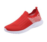 Women's Walking Shoes Mesh Weave Slip on Breathable Comfortable Soft Sole Cushion Lightweight Workout Gym Athletic Fashionable Sneakers Jogging Running Tennis Casual Shoes Red