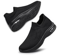 Womens Walking Shoes Non Slip Running Shoes Breathable Workout Shoes Slip On Trainers Size 4 All Black