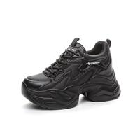 Women's Walking Shoes Platform Leather Casual Dad Shoes Comfortable Lightweight Thick Sole Breathable Running Fitness Travel Sneakers Black