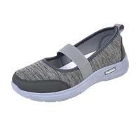 Womens Walking Shoes Slip on Comfortable Elastic Sneakers with Elastic Strap/Hook &Loop Mary Jane Flat Light Sneakers Tennis Shoes Size 5.5 A0_Grey