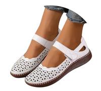 Womens Walking Shoes- Summer Flat Mom Sandals Breathable Soft Soles Casual Middle and Elderly Hole Shoes Hollow Slip Elderly Beach Shoes Women Chic Beige