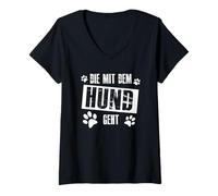 Women's Walking the Dog Dog Owner and go for a Walk V-Neck T-Shirt