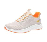 Women's Walking Trainers - Comfortable Mesh Air Cushion Platform Shoes for Nurses Working, Wide Fit Orthopedic Sneakers with Arch Support, Ladies Casual Lace-Up Footwear Beige