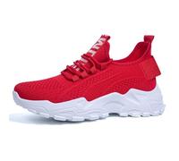 Womens Walking Trainers Mesh Breathable Lightweight Running Shoes Casual Sport Sneakers Lace Up Comfort Athletics Jogging Footwear All Black Red 5.5