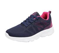 Womens Walking Trainers - Women Sneakers Fashionable Pattern Color Blocking Thick Sole Flat Bottom Comfortable Non Slip Mesh Breathable Lace Up Casual Shoes Blue