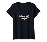 Womens Walks by Faith, Trips a Lot - faith design with flip flops V-Neck T-Shirt