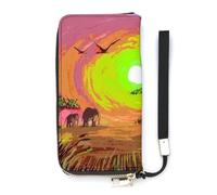 Women's Wallet Africa Tree Elephant Card Holder Clutch Stylish Leather Wallet with Wrist Strap Purse