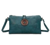 Womens Wallet Bag Big Button Double Compartment PU Leather Handbag Shoulder Crossbody Bag - Turquiose