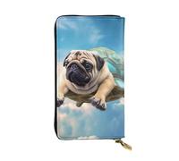 Women's Wallet Clutch Large Capacity Long Wallet Funny Turtle Pug Dog in The Sky Leather Ladies Card Phone Holder Travel Purse