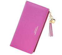 Womens Wallet Cute Elegant Long Slim Card Holder Case Minimalist Coin Purse Thin Tassels Zip Clutch Wallets for Girls Ladies, Rose Purple, L, Contemporary